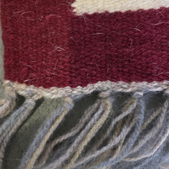 Double-Frame Red Bricks Kilim Wool Rug 52" x 26" Fringe - Picture 5 of 6